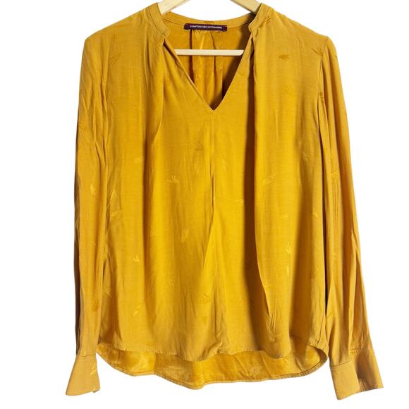 Comptoir des Cotonniers Mustard Yellow Long Sleeve V-Neck Cupro Blouse Size XS - Picture 1 of 11